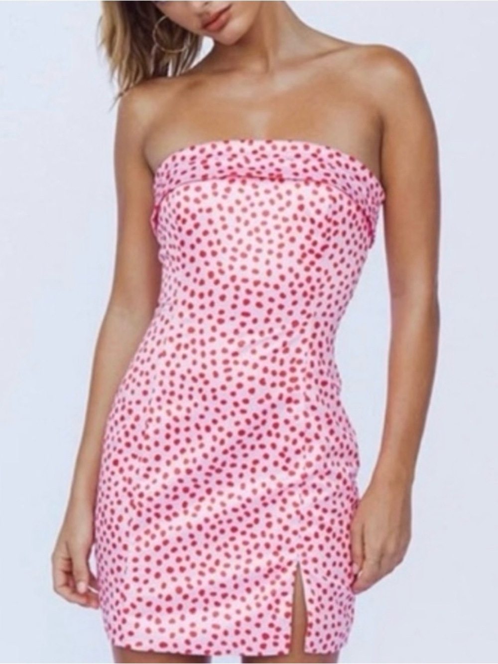 🦋 Runaway| The Label Jade Strapless Pink Red Polka Dot Mini Dress S